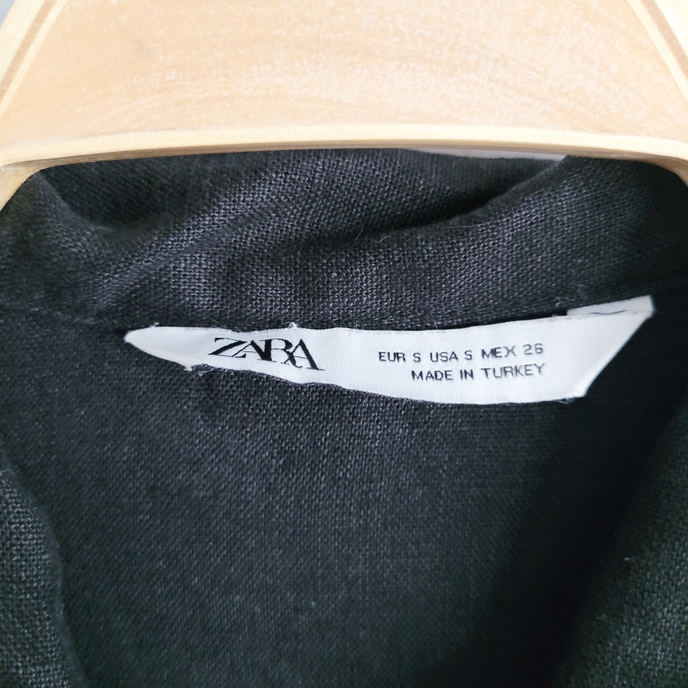 Zara Linen Utility Cargo Black Collared Military Jumpsuit Size Small - Picture 7 of 7